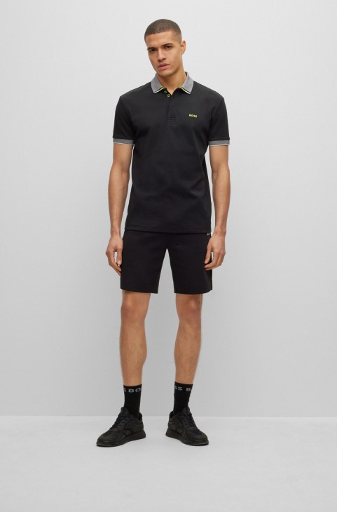 μαύρο μπλουζάκι πόλο Hugo Boss, βαμβακερό, με δομημένο γιακά και λογότυπο
