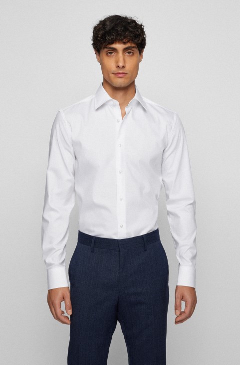 Πουκάμισο Hugo Boss Slim-fit σε λευκό σίδερο Pima-cotton ποπλίνα