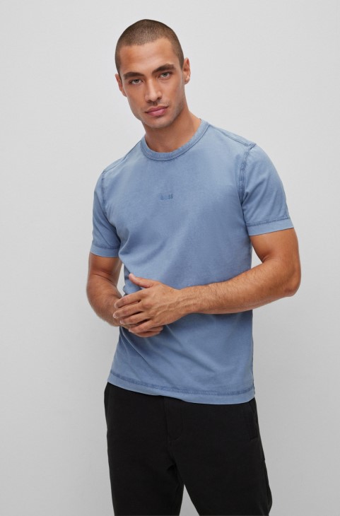 μπλε βαμβακερό μπλουζάκι με εμπριμέ λογότυπο Hugo Boss