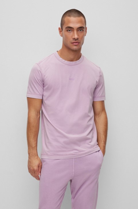 T-shirt από βαμβακερό ζέρσεϊ με εμπριμέ λογότυπο Hugo Boss ανοιχτό μωβ