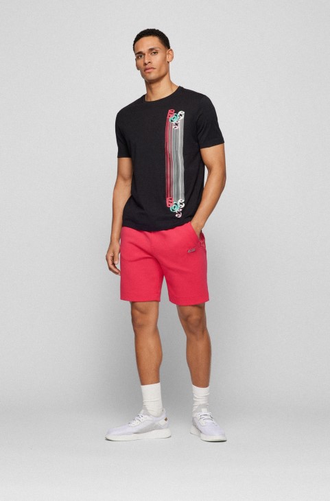 Σορτς κανονικής εφαρμογής από βαμβακερό μείγμα με πολύχρωμο λογότυπο Hugo Boss Pink
