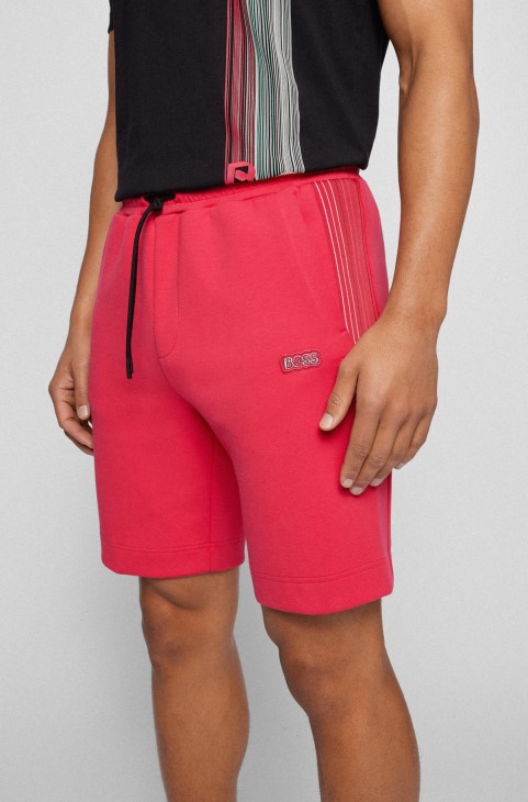 Σορτς κανονικής εφαρμογής από βαμβακερό μείγμα με πολύχρωμο λογότυπο Hugo Boss Pink
