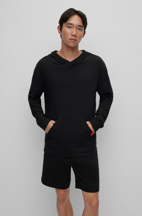 Hugo Boss με χιαστί λαιμόκοψη Hoodie σε βαμβακερό μαύρο ζέρσεϊ