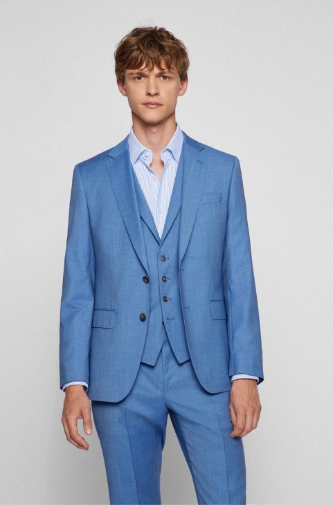 κοστούμι τριών κομματιών Slim-fit σε παρθένο μαλλί Hugo Boss Blue
