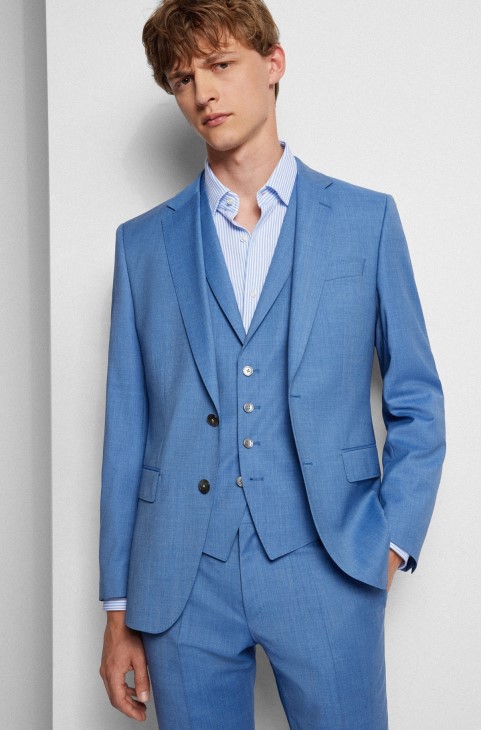 κοστούμι τριών κομματιών Slim-fit σε παρθένο μαλλί Hugo Boss Blue
