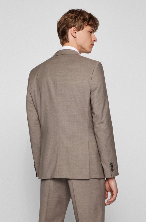 ανοιχτό μπεζ κοστούμι Hugo Boss τριών κομματιών Slim-fit από παρθένο μαλλί
