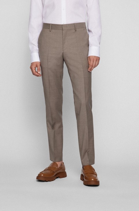 ανοιχτό μπεζ κοστούμι Hugo Boss τριών κομματιών Slim-fit από παρθένο μαλλί
