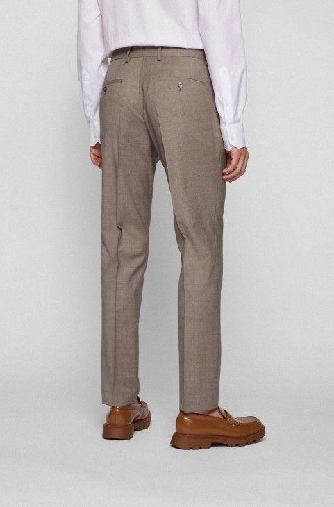 ανοιχτό μπεζ κοστούμι Hugo Boss τριών κομματιών Slim-fit από παρθένο μαλλί
