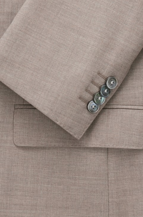 ανοιχτό μπεζ κοστούμι Hugo Boss τριών κομματιών Slim-fit από παρθένο μαλλί
