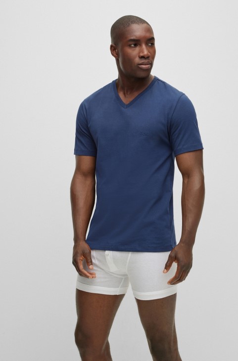 Hugo Boss με τρία μπλουζάκια με λαιμόκοψη σε βαμβακερή φανέλα γαλάζιο
