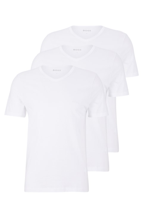 λευκά μπλουζάκια τριών τεμαχίων με λαιμόκοψη σε βαμβακερή φανέλα Hugo Boss
