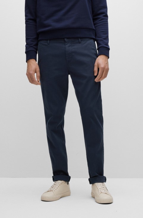 παντελόνι με κωνική εφαρμογή από βαμβακερό ύφασμα κηρήθρας Hugo Boss σκούρο μπλε