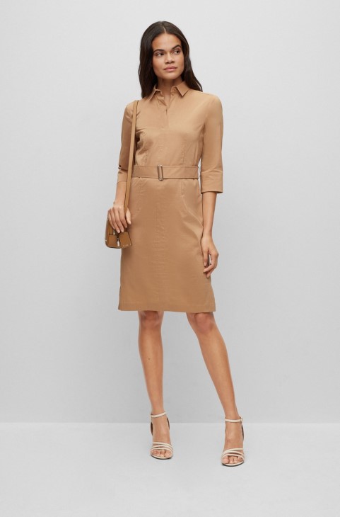 μπεζ επαγγελματικό φόρεμα Hugo Boss σε μείγμα βιολογικού βαμβακιού
