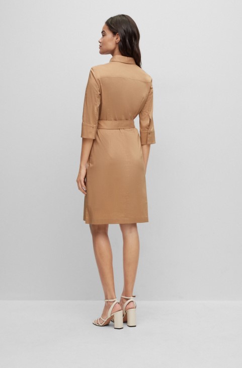 μπεζ επαγγελματικό φόρεμα Hugo Boss σε μείγμα βιολογικού βαμβακιού
