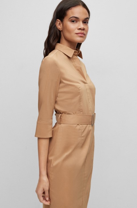 μπεζ επαγγελματικό φόρεμα Hugo Boss σε μείγμα βιολογικού βαμβακιού
