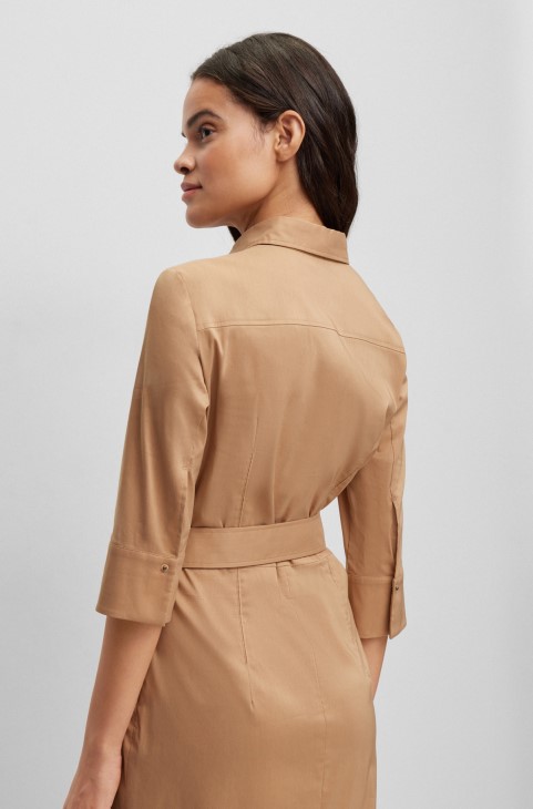 μπεζ επαγγελματικό φόρεμα Hugo Boss σε μείγμα βιολογικού βαμβακιού
