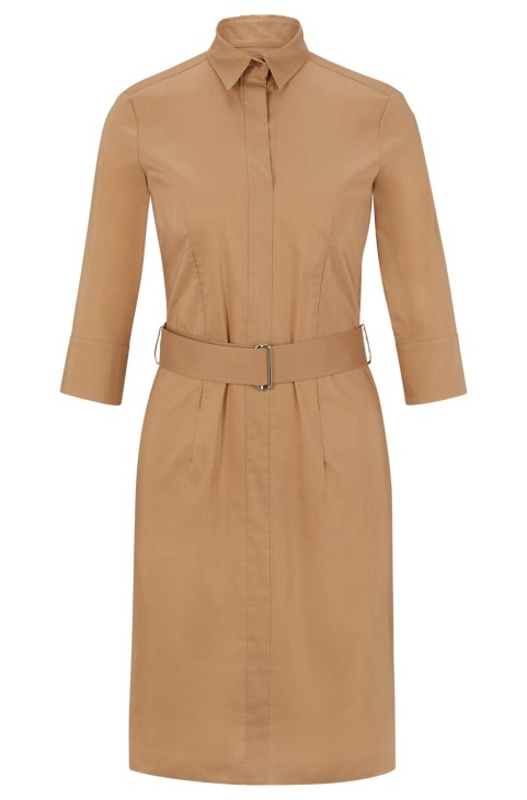 μπεζ επαγγελματικό φόρεμα Hugo Boss σε μείγμα βιολογικού βαμβακιού
