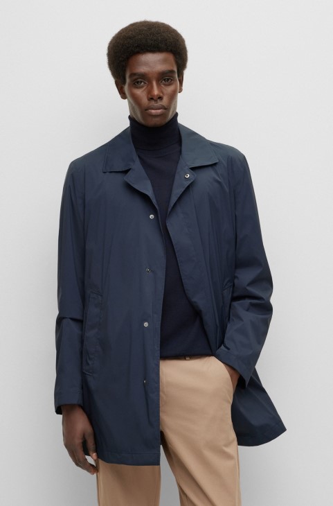 Παλτό κανονικής εφαρμογής Hugo Boss από ύφασμα υδατοαπωθητικό Performance-stretch σκούρο μπλε