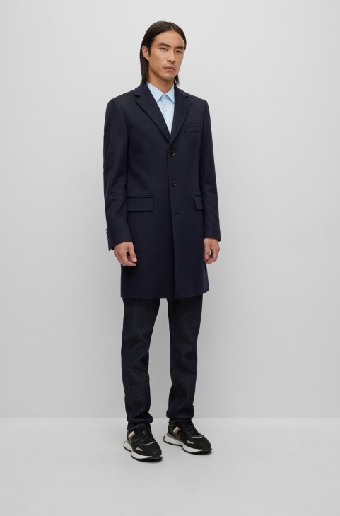 Slim-fit παλτό σε υπεύθυνο κασμίρ Hugo Boss σκούρο μπλε