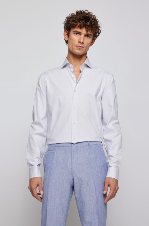λευκό πουκάμισο Hugo Boss Slim-fit σε βαμβακερό Twill