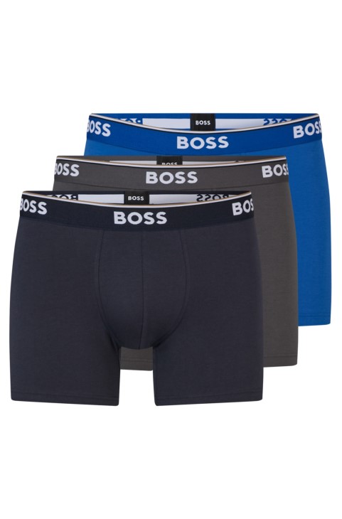 μαύρα στρετ βαμβακερά μποξερ σλιπ τριών με λογότυπα Hugo Boss