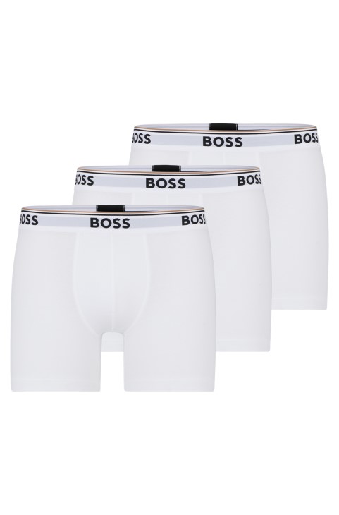 λευκό Hugo Boss σακάκι τριών βαμβακερών μποξερ σλιπ με λογότυπα