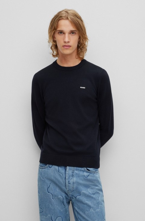 πουλόβερ με κανονική εφαρμογή σε βαμβακερό μείγμα Hugo Boss σκούρο μπλε