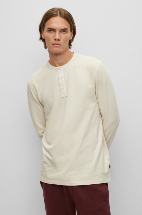 Τ-shirt Hugo Boss λευκό Henley με κανονική εφαρμογή σε βαμβακερή φανέλα