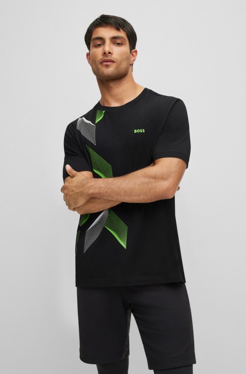 γκρι Hugo Boss δύο πακέτα μπλουζάκια από βαμβακερό ζέρσεϊ με δυναμικά έργα τέχνης