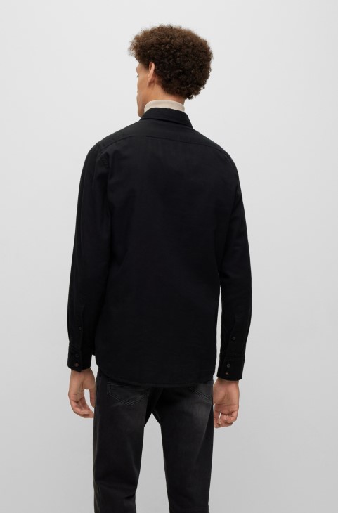 μαύρο πουκάμισο Hugo Boss με κανονική εφαρμογή σε φανέλα από οργανικό βαμβάκι
