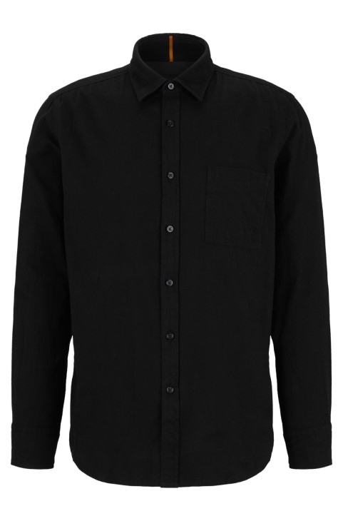 μαύρο πουκάμισο Hugo Boss με κανονική εφαρμογή σε φανέλα από οργανικό βαμβάκι
