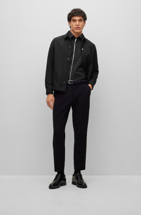 Slim-fit πουκάμισο σε εύκολο σιδερένιο ελαστικό και βαμβακερό λουράκι ποπλίνα Hugo Boss μαύρο
