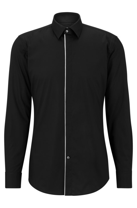 Slim-fit πουκάμισο σε εύκολο σιδερένιο ελαστικό και βαμβακερό λουράκι ποπλίνα Hugo Boss μαύρο

