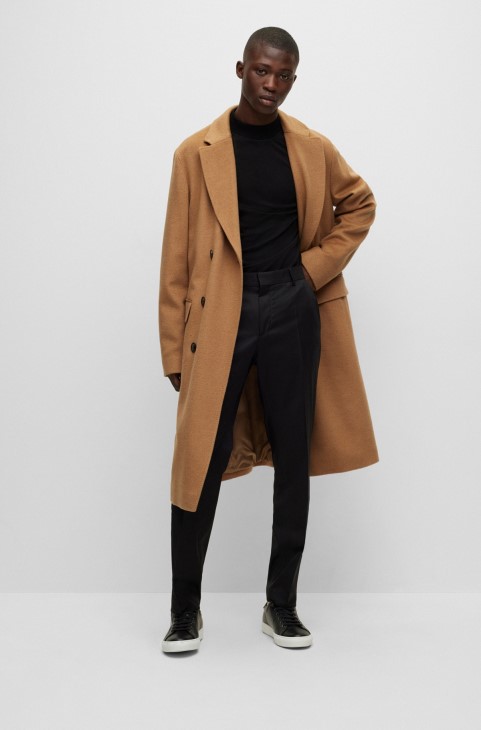 μπεζ παλτό Hugo Boss μακρυά με διπλό στήθος σε τρίχες καμήλας