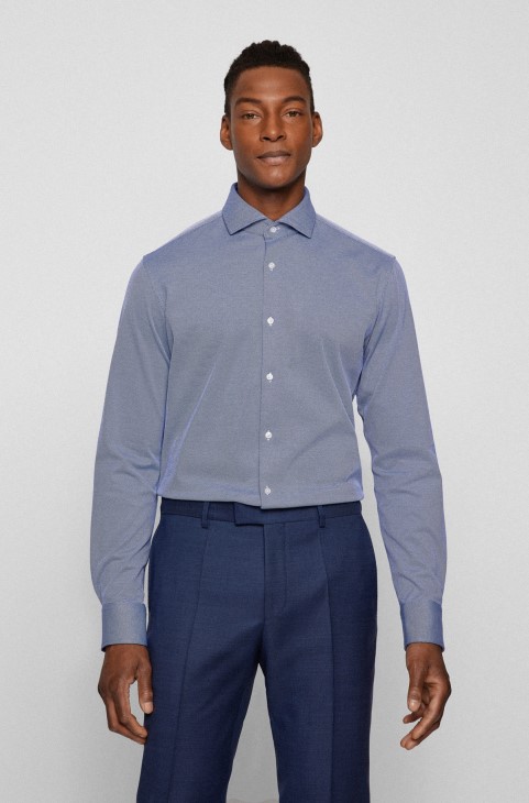 Πουκάμισο με κανονική εφαρμογή σε δομημένο Super-flex ύφασμα Hugo Boss Blue