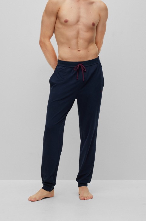 Σκούρο μπλε ελαστικό βαμβακερό παντελόνι με κεντημένο λογότυπο Hugo Boss