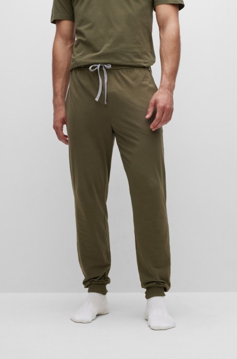 Khaki Hugo Boss Stret-cotton αθλητικές φόρμες με κεντημένο λογότυπο