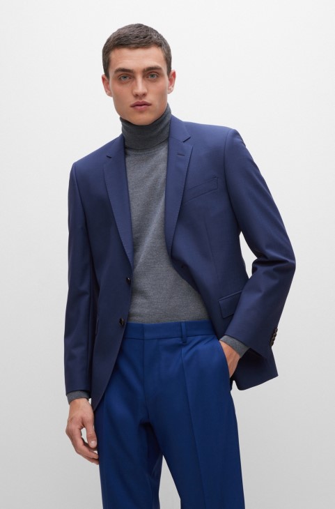 μπλε μπουφάν Hugo Boss σε λεπτή εφαρμογή από παρθένο μαλλί