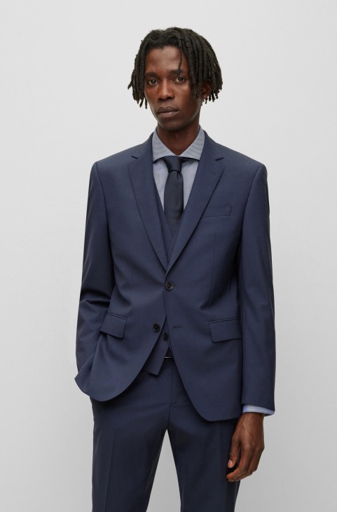 Hugo Boss σκούρο μπλε Slim-fit μπουφάν από παρθένο μαλλί