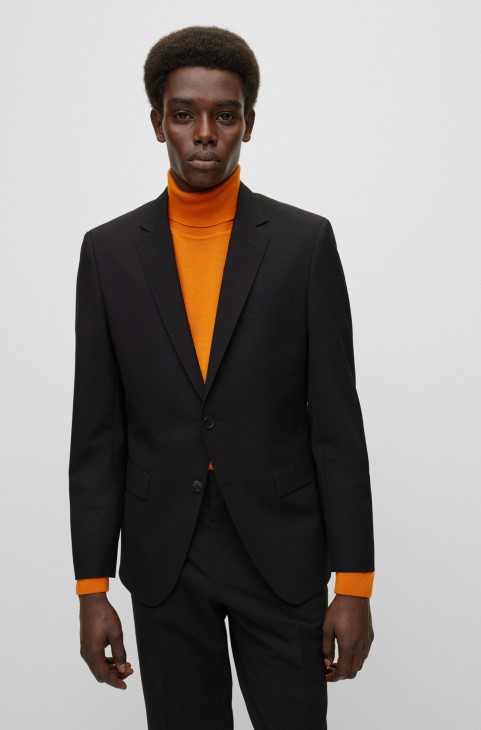 Slim-fit Jacket από ελαστικό παρθένο μαλλί μαύρο Hugo Boss