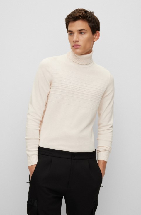 λευκό πουλόβερ Rollneck σε λεπτή εφαρμογή από βαμβάκι και παρθένο μαλλί Hugo Boss