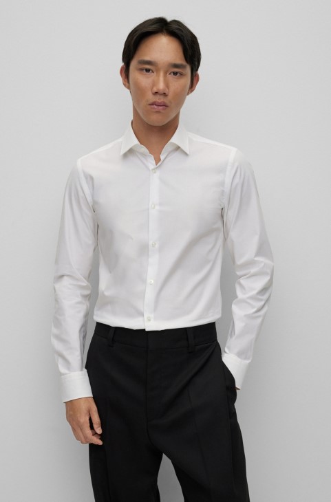 λευκό πουκάμισο Hugo Boss σε Slim-fit από δομημένο ελαστικό βαμβάκι
