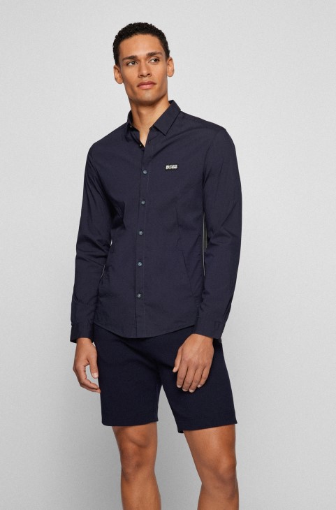 Βαμβακερό μπλουζάκι με κανονική εφαρμογή με πολύχρωμο λογότυπο Hugo Boss σκούρο μπλε