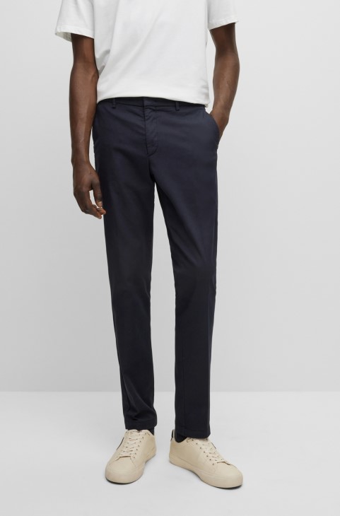 Slim-fit Chinos από ελαστική βαμβακερή Gabardine σκούρο μπλε Hugo Boss