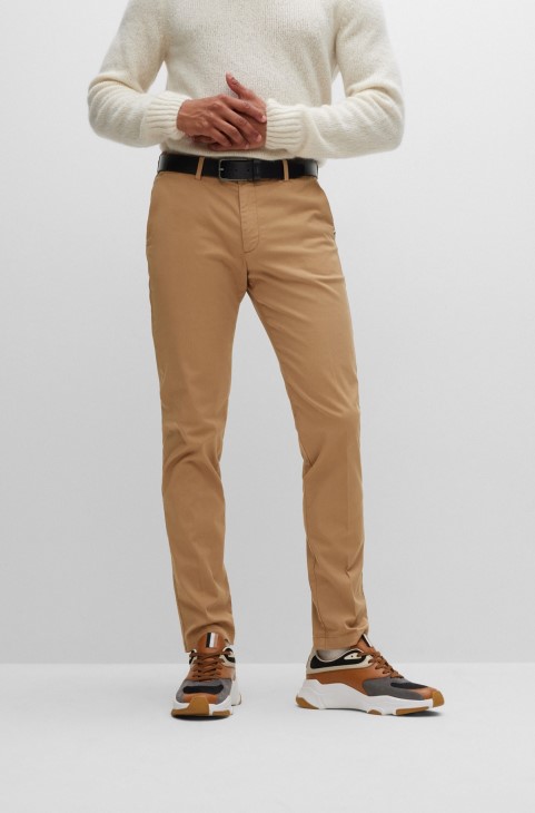 μπεζ Hugo Boss Slim-fit Chinos σε ελαστική βαμβακερή γαμπαρντίνα