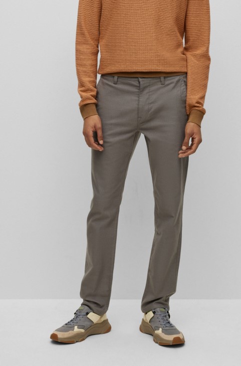 γκρι παντελόνι Hugo Boss Slim-fit από μελανζέ ελαστικό ύφασμα