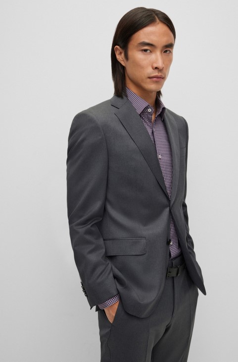 Μπουφάν Hugo Boss με κανονική εφαρμογή σε παρθένο μαλλί Serge σκούρο γκρι