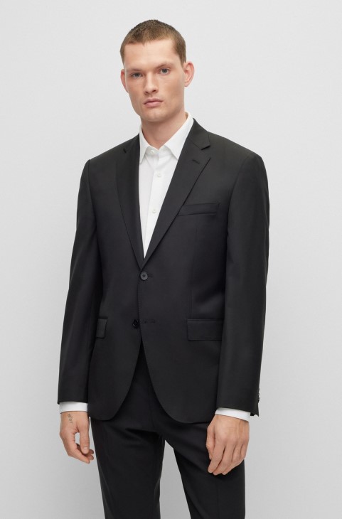 μαύρο σακάκι κανονικής εφαρμογής σε παρθένο μαλλί Serge Hugo Boss