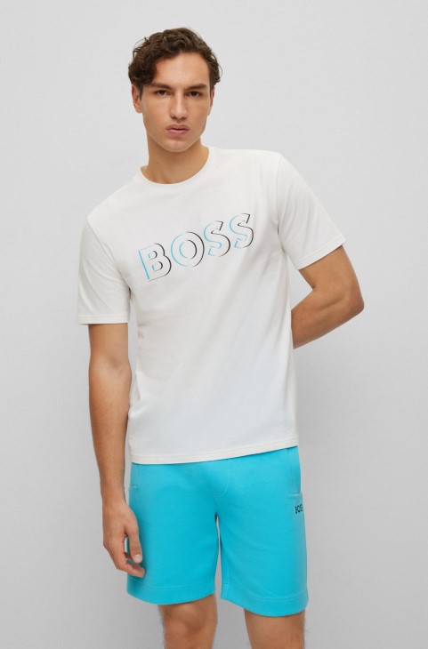 Βαμβακερό μπλουζάκι Hugo Boss με στάμπα δυναμικού λογότυπου σε λευκό