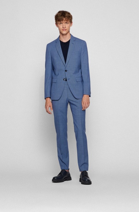 Κοστούμι σε λεπτή εφαρμογή από παρθένο μαλλί με μικρο-μοτίβο, γαλάζιο Boss Hugo